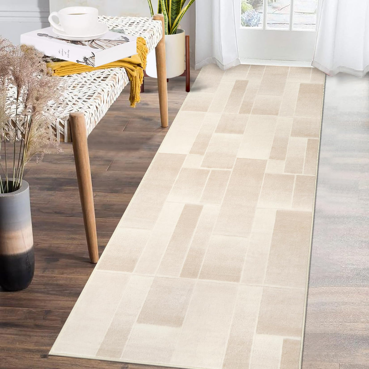 Garvee Waschbarer Teppich mit Niedrigem Flor 80 x 150 cm Beige Rutschfester Moderner Teppich für Wohnzimmer Schlafzimmer Küche