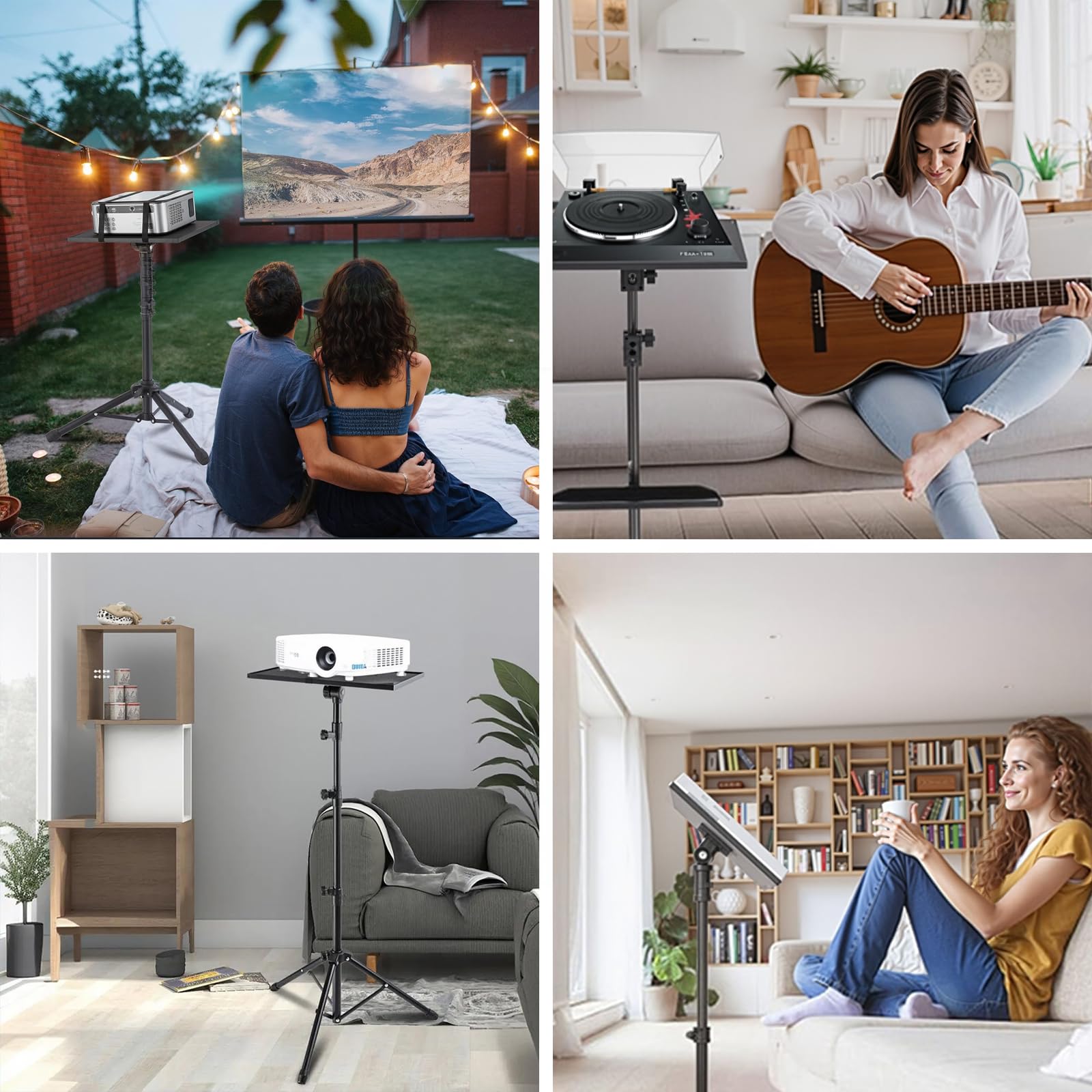 Support de projecteur Garvee avec support pour ordinateur portable réglable en hauteur (66-160 cm), trépied en métal robuste, antidérapant et pliable, idéal pour le bureau, la scène et le studio, noir.