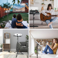 Support de projecteur Garvee avec support pour ordinateur portable réglable en hauteur (66-160 cm), trépied en métal robuste, antidérapant et pliable, idéal pour le bureau, la scène et le studio, noir.