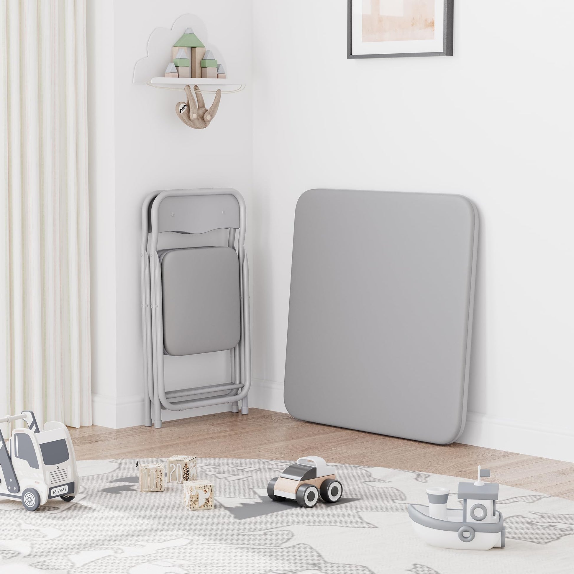 Ensemble table et chaises pliantes Garvee pour enfants, avec coussins d'assise en PU, structure robuste en acier, pliable, idéal pour manger, lire et jouer, compact, multicolore
