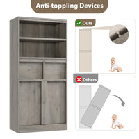 Armoire de salle de bain haute Garvee avec portes et 2 tiroirs, 130 cm de hauteur, MDF, imperméable, résistant aux rayures, autoportante, grise, polyvalente