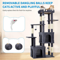 Garvee Arbre à Chat 155 cm Multi-Niveaux pour Grands Chats, Tour Stable avec Grande Plateforme, Gris Foncé, Intérieur