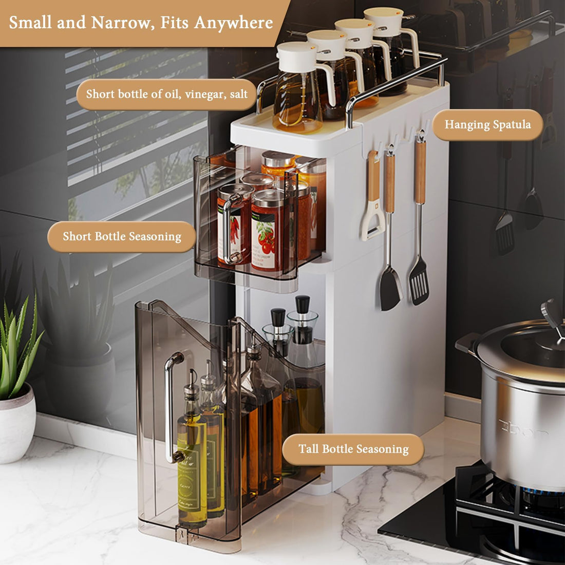 Étagère à épices Garvee à 3 niveaux avec tiroir, gain de place, robuste, pour la cuisine et la salle de bain, compacte et polyvalente