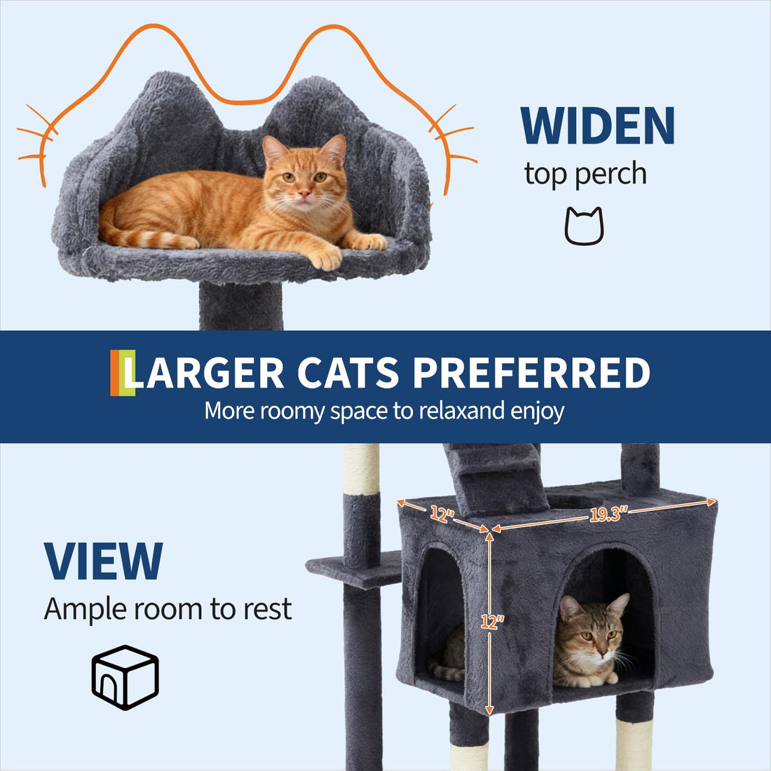 Arbre à chat Garvee pour grands chats 188 cm - Stable, polyvalent, en bois, 6 poteaux à griffer, balles, pour salon d'intérieur