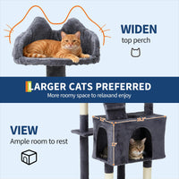 Arbre à chat Garvee pour grands chats 188 cm - Stable, polyvalent, en bois, 6 poteaux à griffer, balles, pour salon d'intérieur