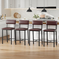 Garvee Ensemble de 4 tabourets de bar , revêtement en similicuir, ergonomiques et stables, structure en MDF et acier, repose-pieds et dossier, marron foncé, pour cuisine et bar