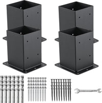 Garvee, ensemble de 4 supports de poteaux en acier de 2 mm pour poteaux en bois 4x4, renfort sur les quatre côtés, revêtement en poudre noir, ensemble complet pour patios et clôtures