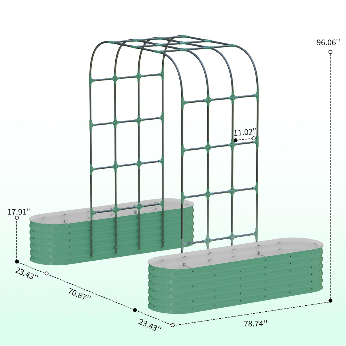 Garvee Jardinière surélevée galvanisée avec treillis arqué vertical de 244 cm (243,8 cm), réglable, en acier, jardin/terrasse, antirouille
