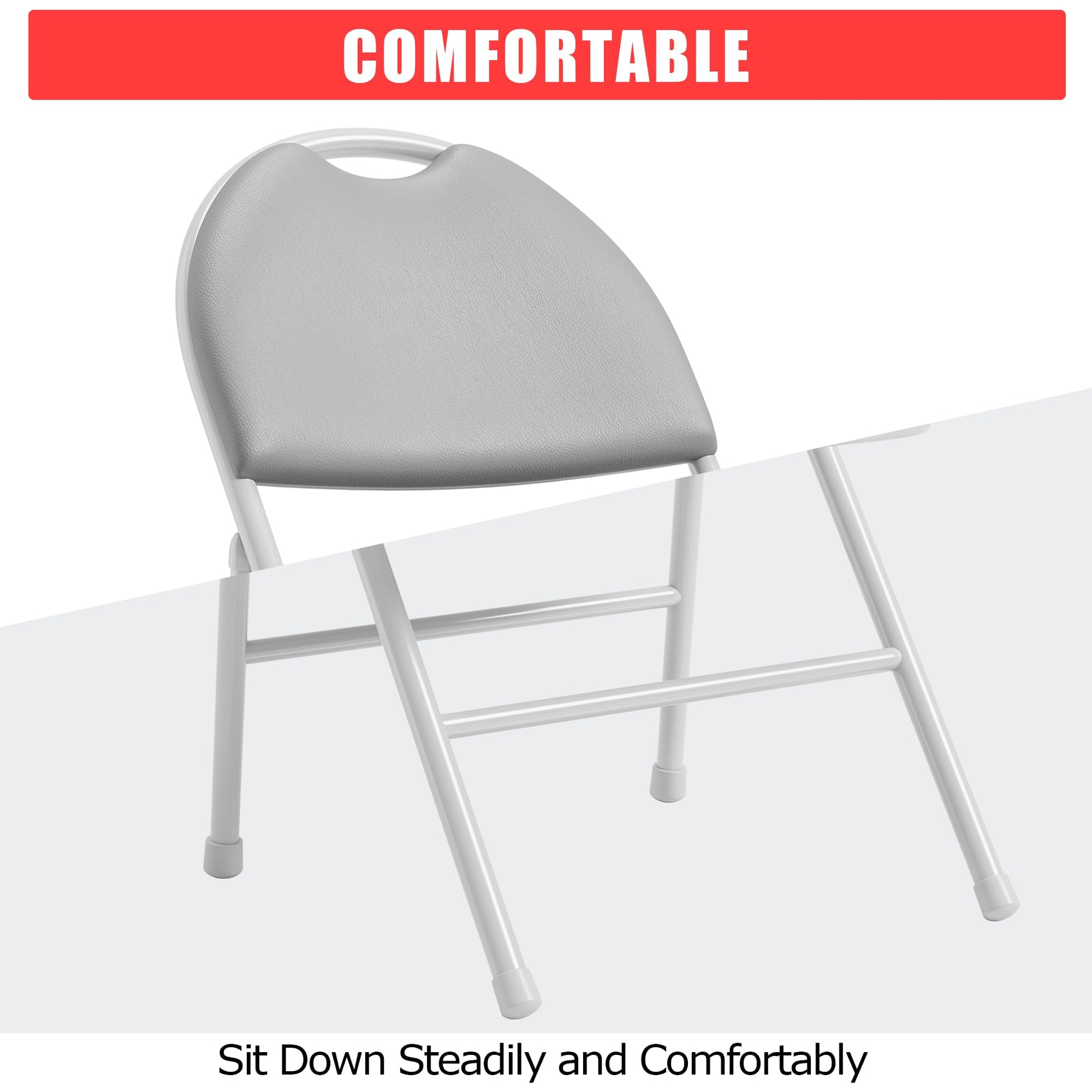Ensemble de 6 chaises pliantes Garvee avec revêtement en cuir PU, structure en métal, gris, pour une utilisation intérieure et extérieure