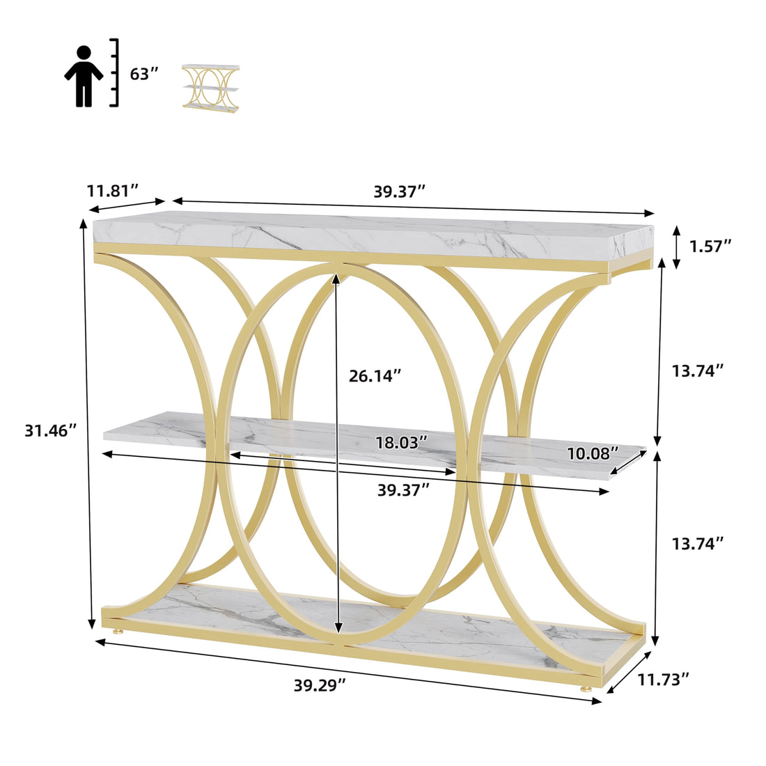 Garvee console 99 cm, style industriel, 3 niveaux, structure en métal et bois, moderne, idéale pour le salon, le couloir ou l'entrée, gain de place, noire