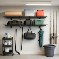 Étagères murales de garage Garvee en acier robuste, 182 x 61 cm, capacité de charge de 181 kg, antidérapantes, modulaires, avec crochets, noires, lot de 2, pour atelier et garage