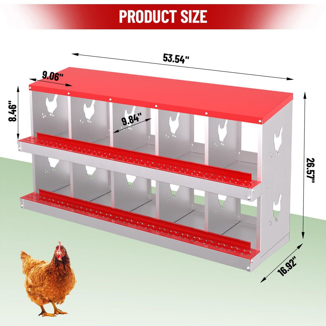 Garvee pondoir métallique pour poules à 10 compartiments, acier galvanisé, système de collecte automatique des œufs par roulement, conception ventilée
