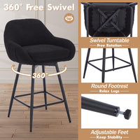 Tabourets de bar pivotants modernes Garvee, lot de 2, hauteur comptoir 66 cm, tissu sherpa, pieds en métal, noir, îlot de cuisine