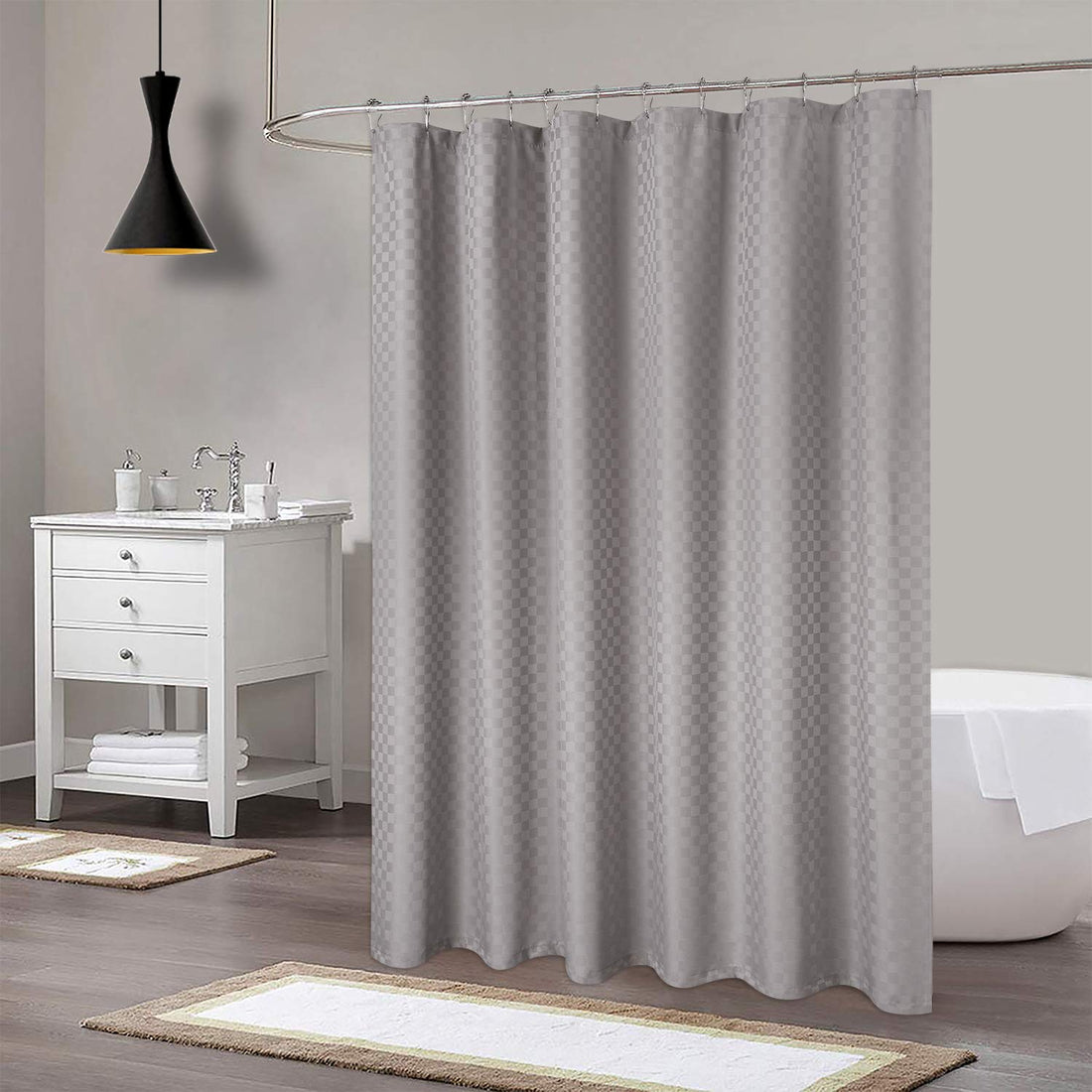 Rideau de douche à carreaux gaufrés Garvee, polyester épais, 183 x 183 cm, gris, décoration de salle de bain de qualité hôtelière