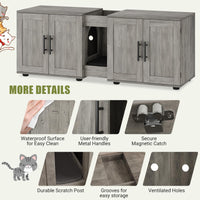 Garvee Meuble cache-litière 3-en-1 à double compartiment avec portes de grange, maison pour chat, gris