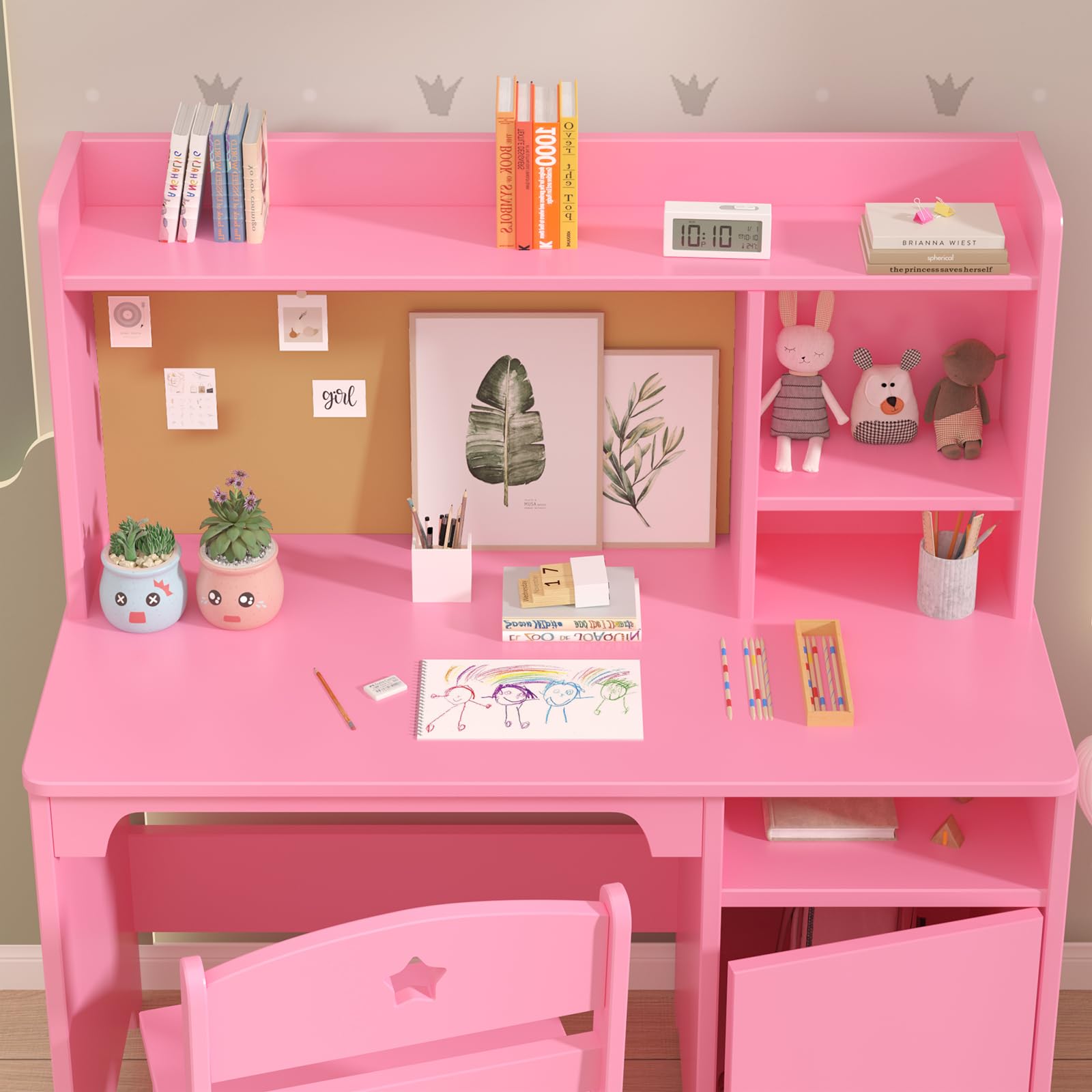 Bureau enfant Garvee avec chaise, en bois, ergonomique, avec espace de rangement, pour les 3-12 ans, idéal pour étudier ou dormir dans une chambre, résistant aux rayures