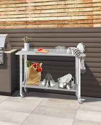 Garvee Table de préparation inox avec 5 crochets et roulettes, meuble mobile pour cuisine professionnelle