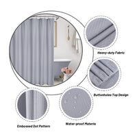 Rideau de douche Garvee gris à motif en relief, polyester, ourlet lesté, 12 boutonnières, convient aux salles de bains