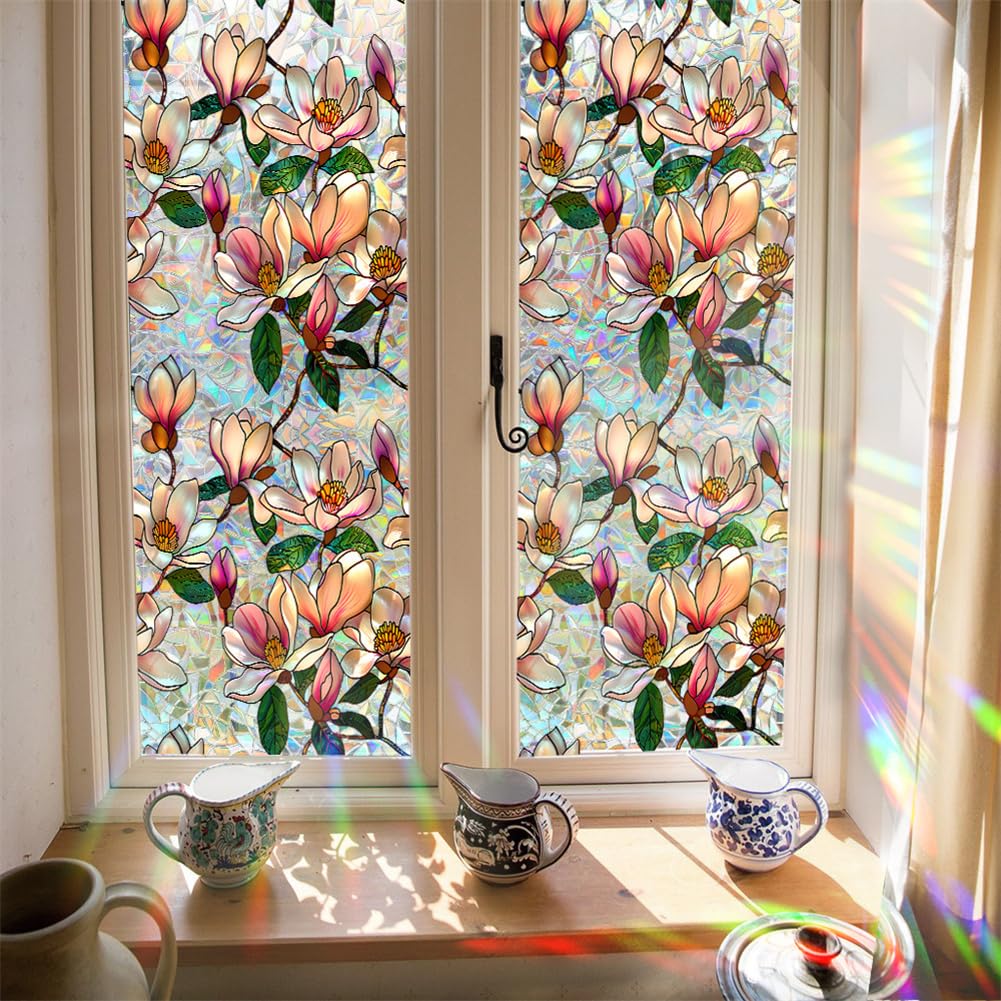 GARVEE Film adhésif opaque anti-UV pour vitres, motif floral, 43 x 200 cm