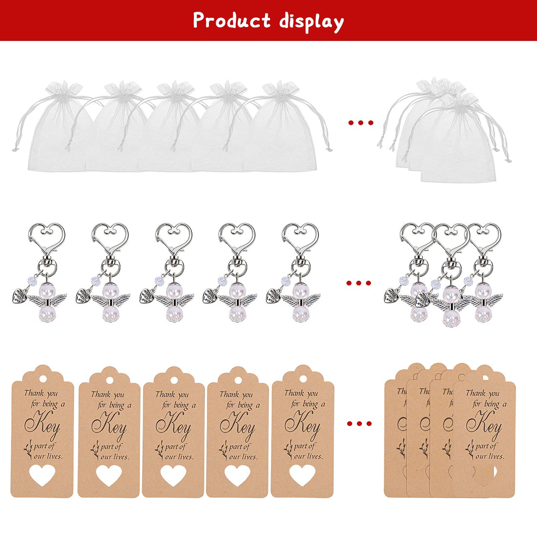Ensemble de 20 porte-clés anges gardiens Garvee avec perles, faits main, cadeau idéal pour un mariage, un baptême, Noël ou un anniversaire, multicolore