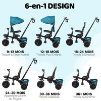 Tricycle enfant Garvee 6 en 1 avec barre de poussée, pliable et pare-soleil, pour enfants de 9 mois à 5 ans, vert