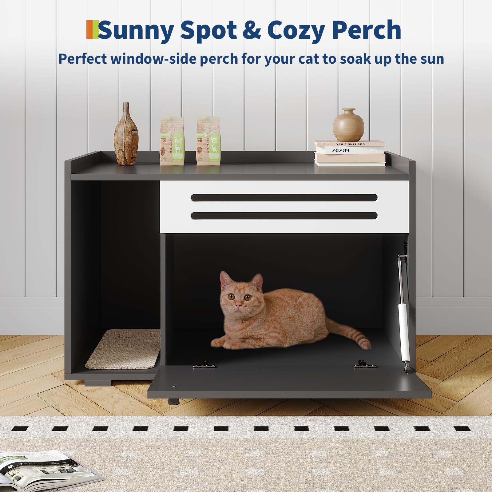 Meuble de rangement pour litière Garvee avec ouverture à charnières et ventilation intégrée, en bois, élégant et résistant aux chiens, 80 x 50 x 52 cm, marron
