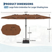 Garvee Parasol de Jardin 270 × 450 cm avec LED et Recharge Solaire, Protection UV, Toile Polyester Imperméable, Cadre en Fer Antirouille, Inclinaison Réglable