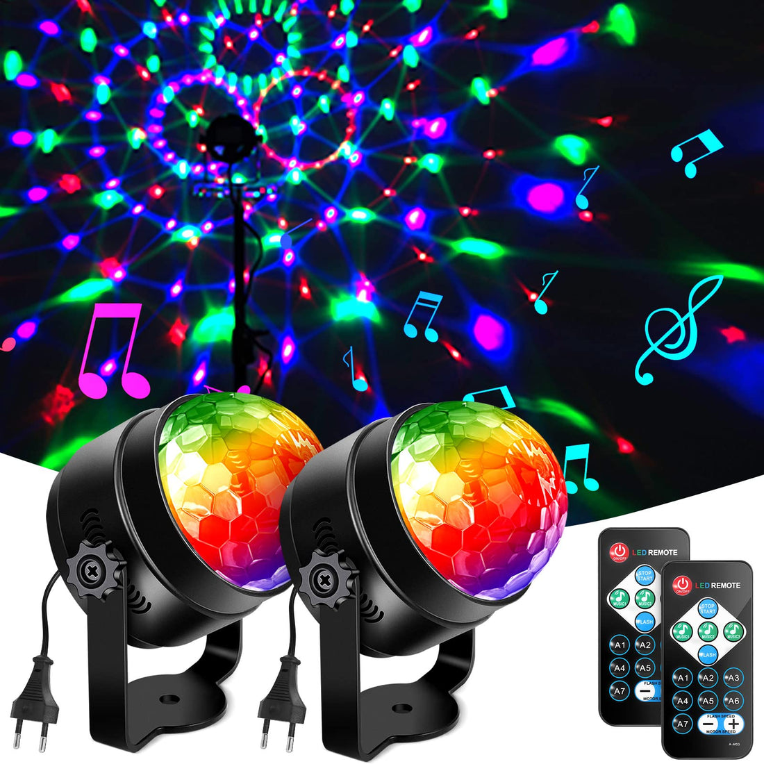 Boule disco LED RGB Garvee avec 7 couleurs, activation sonore, rotation à 360°, câble USB de 4 m pour fêtes, anniversaires, bars, mariages, Noël
