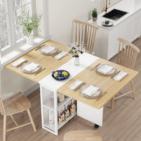 Garvee Table à Manger Pliante Blanche avec Rangement 2 Niveaux, Table de Cuisine Extensible à Rabats, Rectangulaire pour 4, Gain de Place