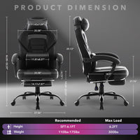 Garvee Chaise gaming ergonomique noire avec repose-pieds, appui-tête et soutien lombaire, pivotante 360°, hauteur réglable, capacité 136 kg, adulte et ado