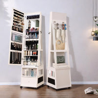 Garvee Armoire à bijoux pivotante à 360° avec miroir pleine longueur, éclairage LED, intérieur velours, blanche, pour chambre, verrouillable