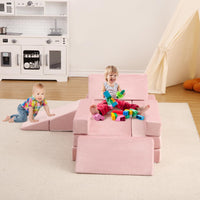 Garvee Canapé modulable enfant 12 pièces, convertible et polyvalent, mousse résistante, housse lavable, coloris teal et rose, idéal salle de jeux et chambre d’enfant