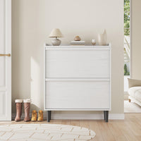 Meuble à chaussures Garvee avec 2 tiroirs abattants, étagère réglable, bois MDF pour entrée et salon, blanc, grand espace de rangement, anti-basculement