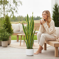 Garvee Plante artificielle Sansevieria 90 cm avec pot blanc, feuillage réaliste vert, décoration sans entretien pour salon, bureau, entrée ou chambre