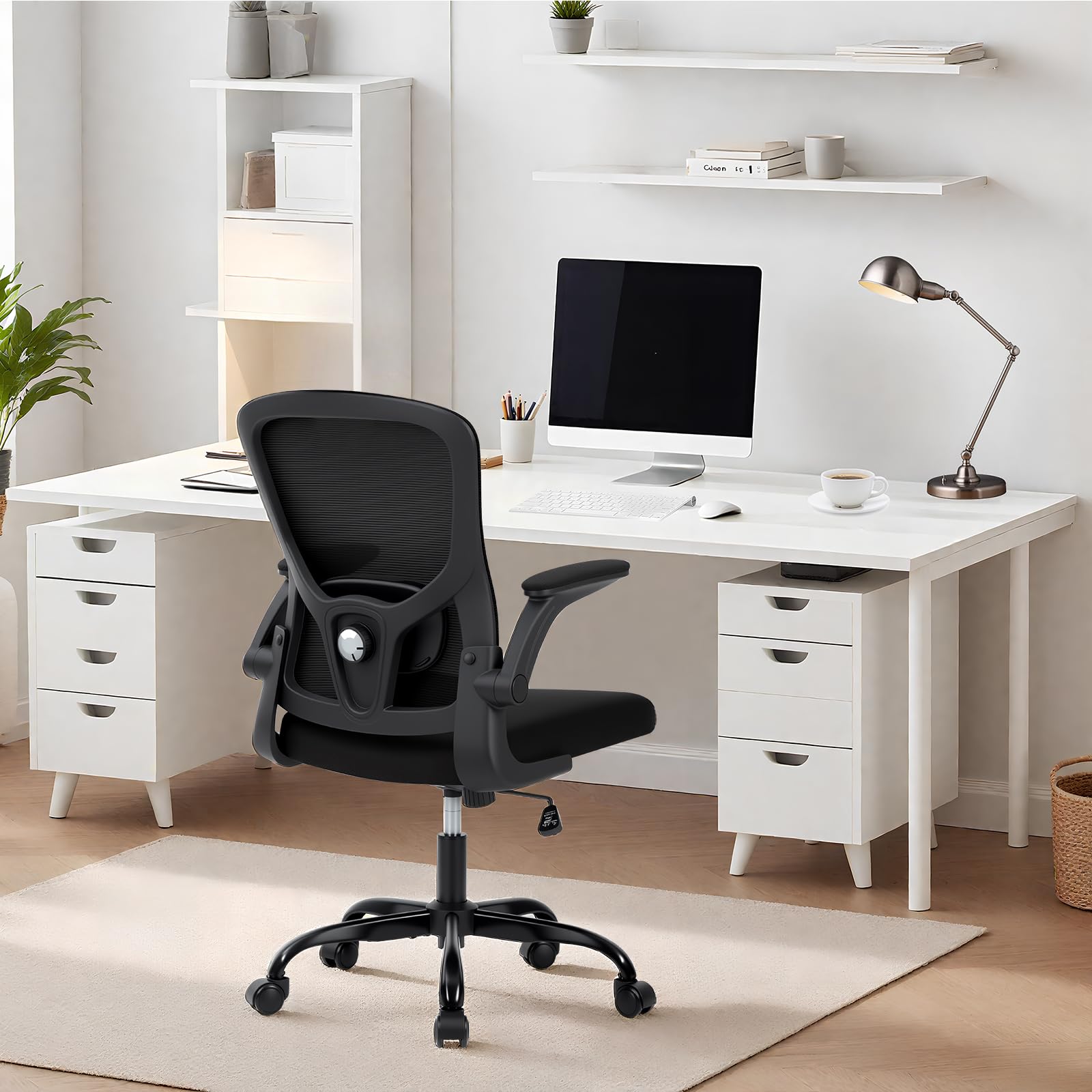 Garvee Chaise de bureau ergonomique en maille avec accoudoirs 2D et soutien lombaire, pivotante à 360°, supporte jusqu'à 159kg, noire