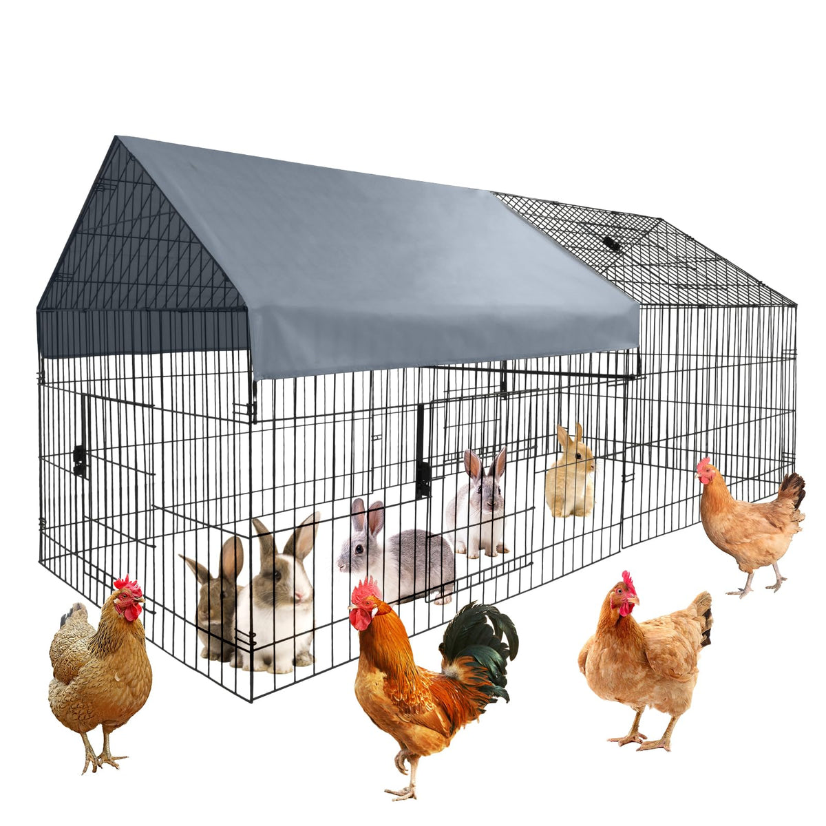 Poulailler métallique Garvee grand format – 218 × 101 × 101 cm, antirouille, housse imperméable et fermeture de porte sécurisée pour le jardin et la ferme