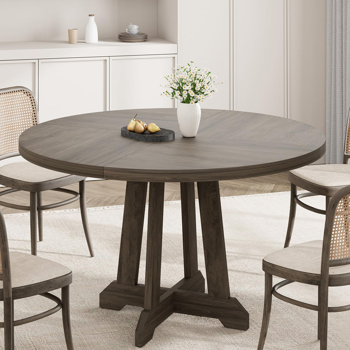 Garvee Table de salle à manger ronde 119,4cmen bois avec pieds réglables, marron