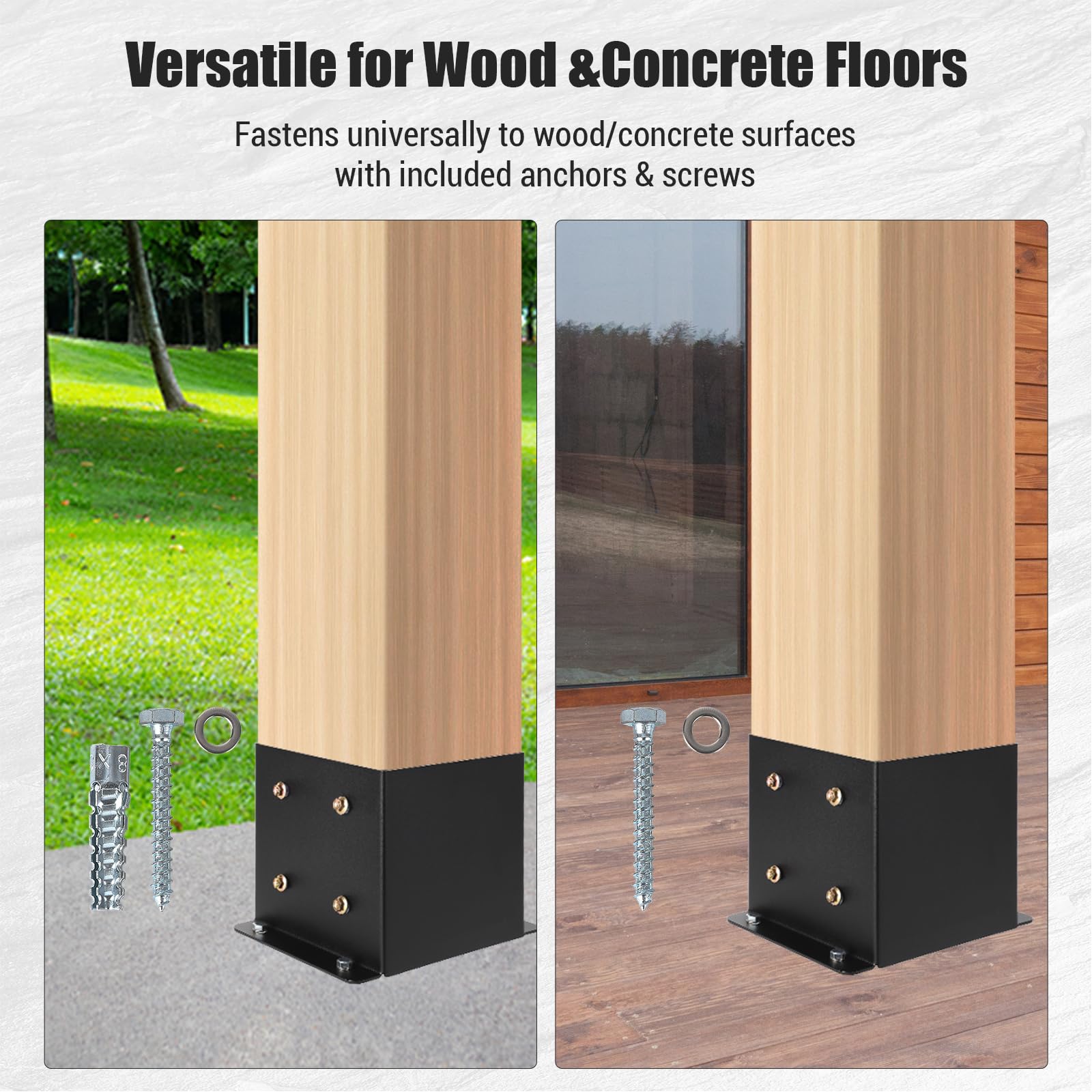 Support de fixation Garvee 6x6 pour poteau de terrasse avec revêtement en poudre, acier, base intérieure, résistant aux intempéries pour clôture, pergola, terrasse, kit de montage 8 pièces