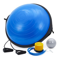 Ballon d'équilibre demi-sphère Garvee de 58 cm (23 po) avec 2 élastiques et pompe pour le yoga et la musculation. Couleur bleue. Capacité de charge : 725 kg (1 6 lb). Base antidérapante.