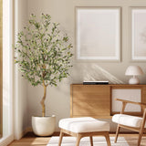Garvee Olivier artificiel 122cm, feuilles en PE, olives en résine, branches flexibles et base cimentée, salon et bureau - 