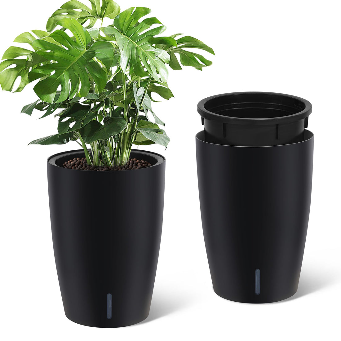Ensemble de jardinières à arrosage automatique Garvee de 40 cm de haut avec indicateur de niveau d'eau visible pour l'intérieur et la terrasse, noires, robustes et ventilées