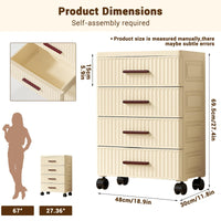 Garvee Meuble de rangement multifonctionnel avec 4 tiroirs, roulettes, plastique, couleur crème, 48cm, pour chambre et salon