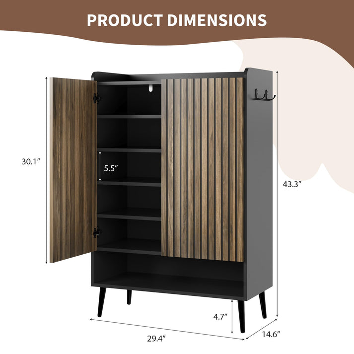 Meuble à chaussures en MDF de 15 mm avec pieds en bois massif et espace de 12 cm sous le meuble