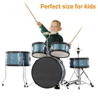 Batterie Garvee 5 pièces pour enfants, avec grosse caisse et charleston, 29 pouces, bleue, idéale pour les jeunes musiciens.