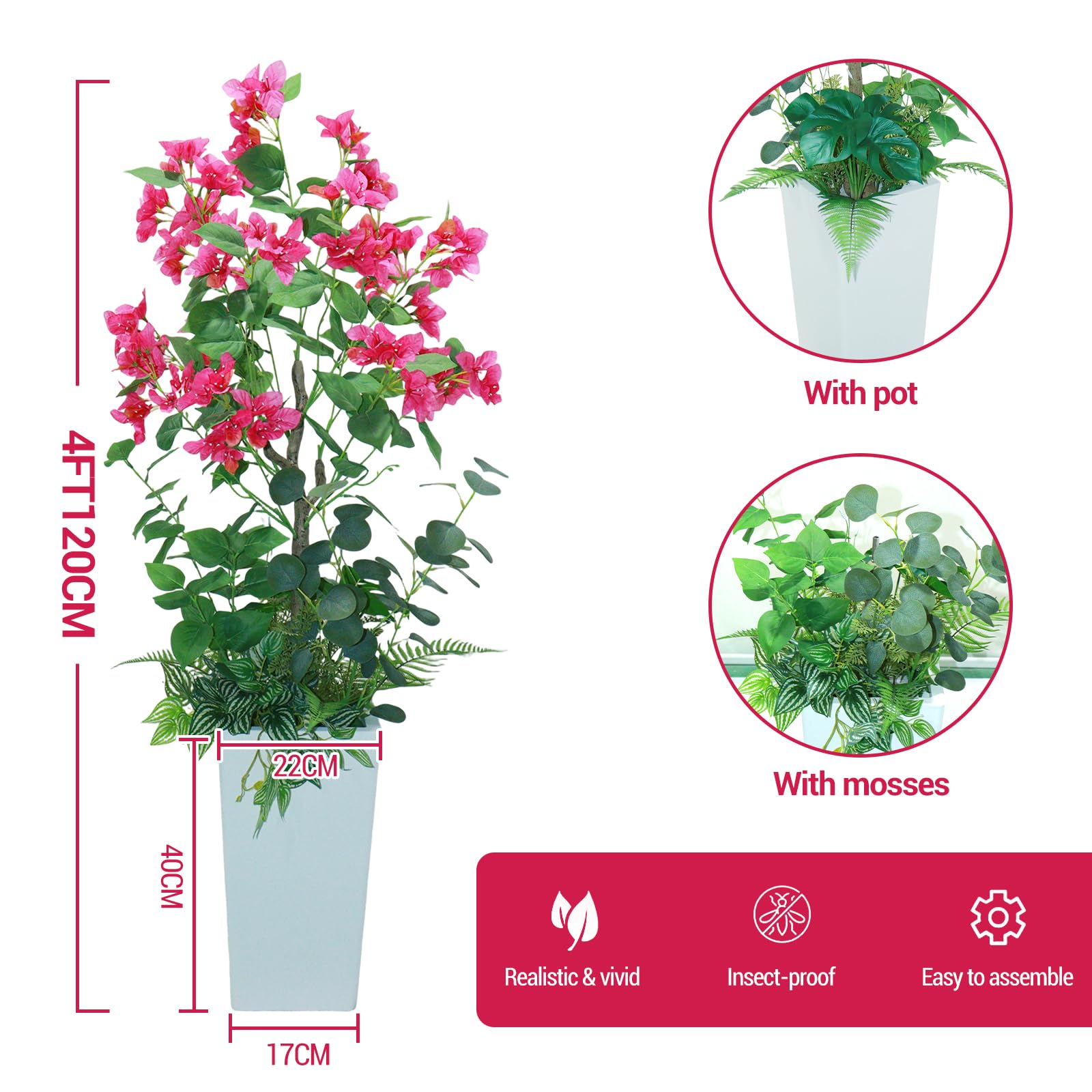 Arbre artificiel d'intérieur Garvee de 1,20 m, sans entretien, matériau de haute qualité, pour la maison et le bureau, design réaliste, écologique