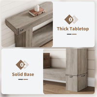 Garvee Table Console 160 cm en Bois Massif avec 2 Étagères, Style Maison de Campagne, pour Salon et Entrée, Gris