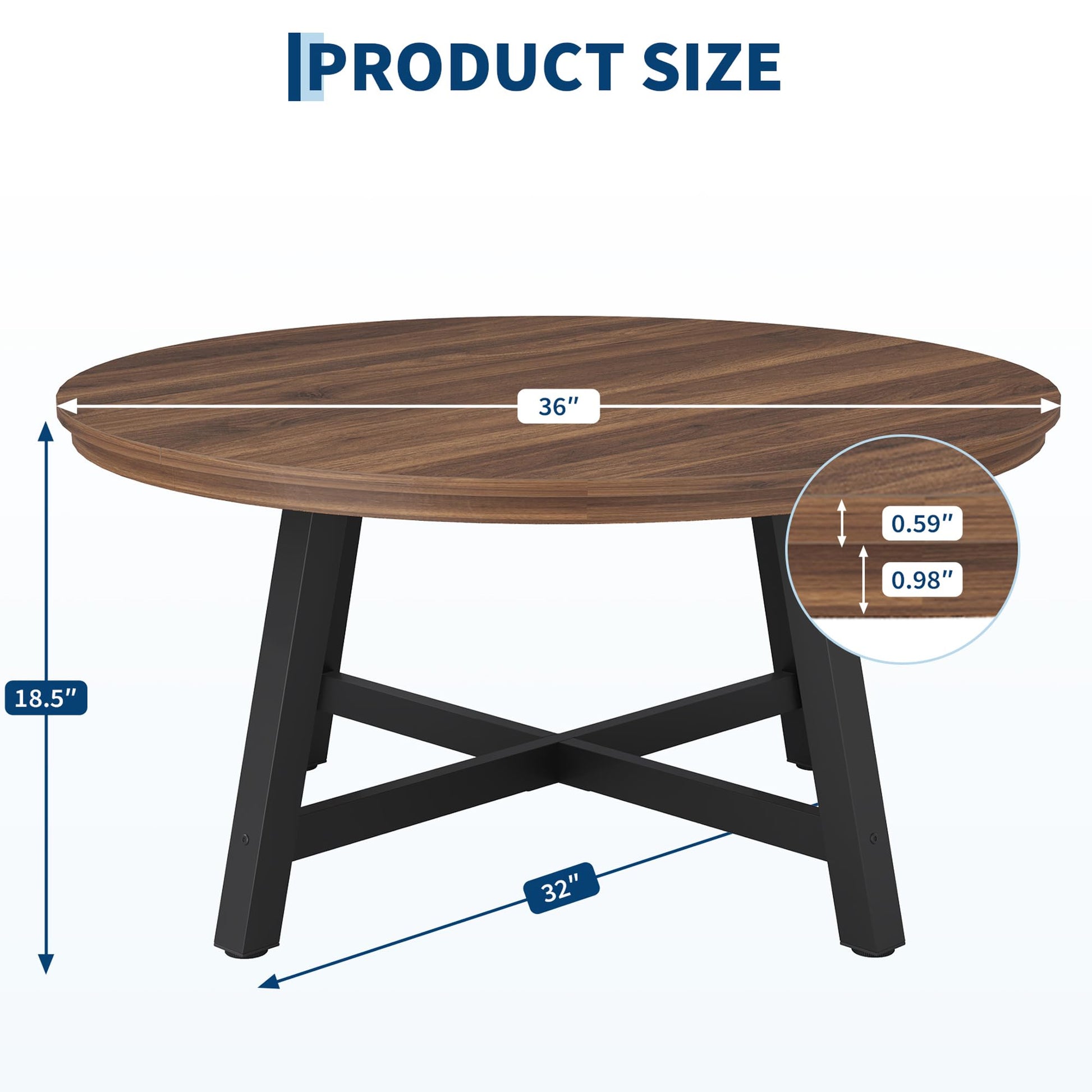 Table basse rectangulaire moderne Garvee 102x52cm en bois robuste marron/noir pour salon et balcon