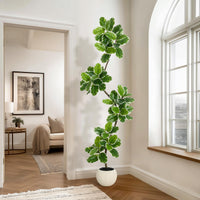Ficus lyrata artificiel Garvee de 2,13 m (7 pi) avec pot en béton et mousse, idéal pour le salon et le bureau. Facile d'entretien, flexible, feuilles réalistes, vert.