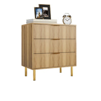 Garvee Commode à 3 tiroirs, style moderne, bois et pieds en métal, panneau cannelé, pour la chambre et le bureau, 71 cm (P)×43 cm (L)×76 cm (H)