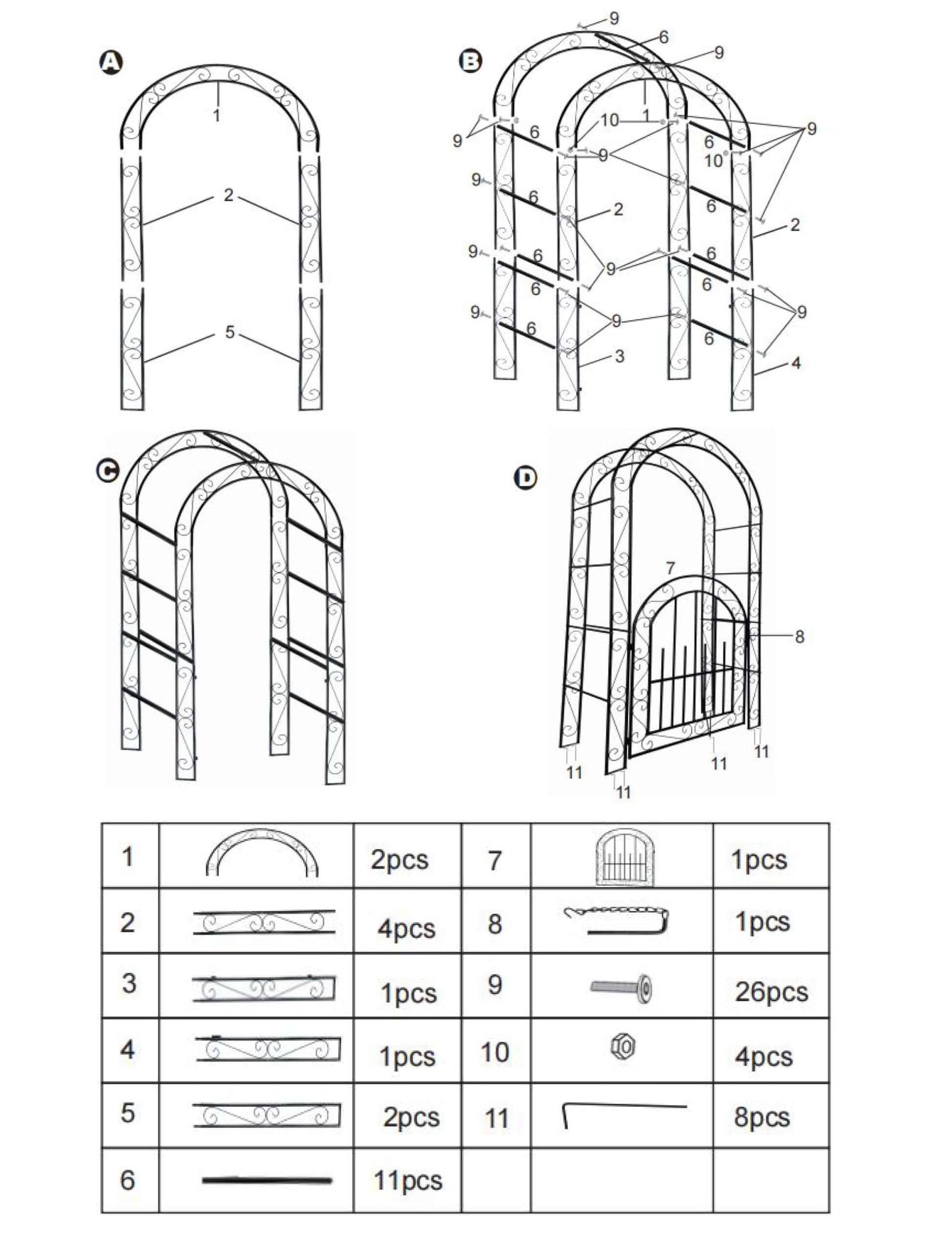 Arche de jardin en acier Garvee de 2,4 m (8 pi), résistante aux intempéries, robuste, élégante, noire, avec portail, idéale pour les mariages et le jardin.